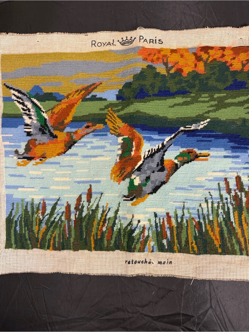 Mallard Duck Tapestry in Green & Orange 1980s Paris never framed